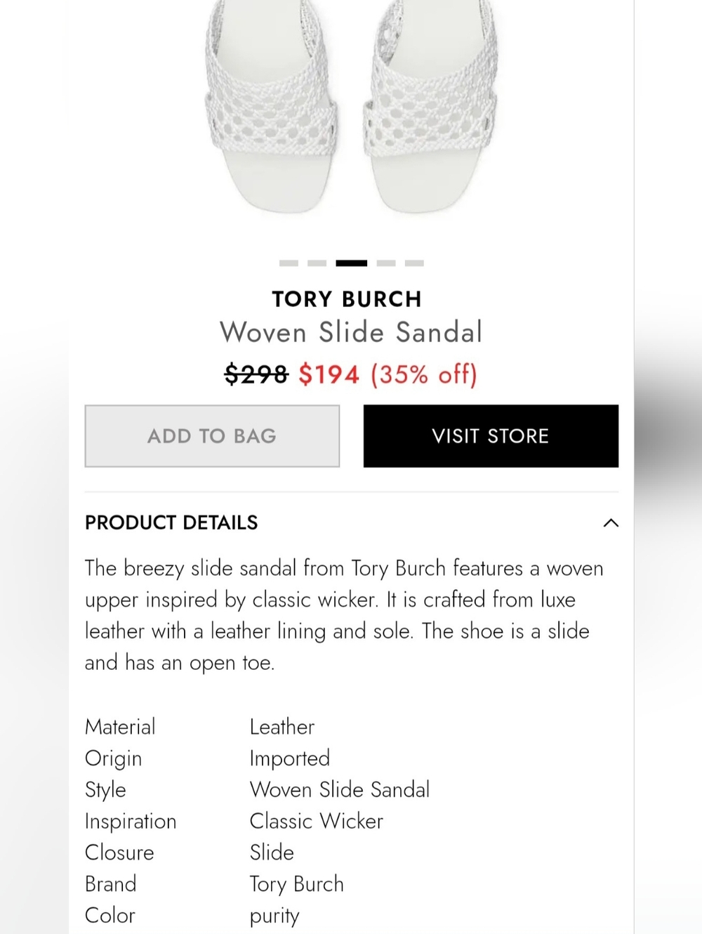 Tory Burch Goat Leather Purity White Woven Slide Mule Sandals US 9 - Picture 16 of 16